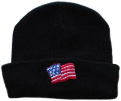 Shiny Winter Wear Boy's American Flag Knit Beanie Cap (One Size Fit, Black)