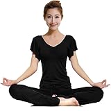 Great Value Yoga Clothing Modal Falbala Short-sleeve Yoga Clothing Suit Size S Black
