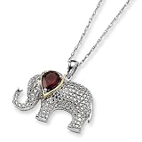 Sterling Silver & 14k Gold Garnet and Diamond Elephant Necklace