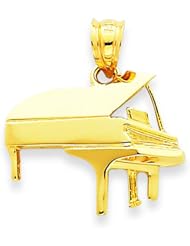 14K Yellow Gold Grand Piano Charm Music Pendant Jewelry