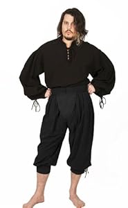 Dress Like A pirate Historically Accurate Cotton Button Cod Breeches Slops Trewes (Large, Black)