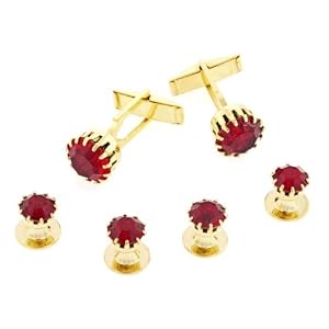 Get Vibrant Gold Plated & Red Crystal Prom Party Stud-Cufflink Set
