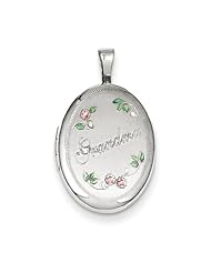 Sterling Silver 19mm Brushed Grandma Enamel Flowers Oval Locket