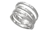 14K White Gold Hand-Crafted Matte-Finish Spiral Ring, Enhanced with Burnish Set Diamonds.