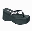3 1/2 Inch Trendy Gothic Sandal Punk Shoe Black Flip Flop White Skulls Demonia