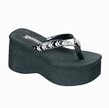 3 1/2 Inch Trendy Gothic Sandal Punk Shoe Black Flip Flop White Skulls Demonia Size: 8