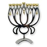 Gold and Silver Plated Hanukkah Menorah With Judaic Hanging Charms