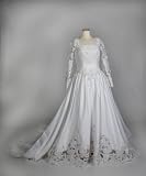 White Satin and Lace Wedding Gown with 3/4 Sleeves