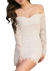 Sexy Beaded Lace Long Sleeves Off the Shoulder Cotton Sweetheart Bodycon Dress 