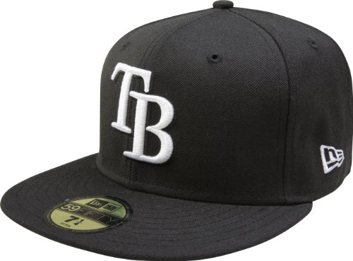 MLB Tampa Bay Rays Black with White 59FIFTY Fitted Cap (7 1/2)