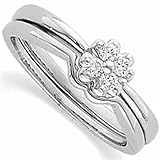 0.16 Ct.T.W. Round Brilliant Cut Diamonds, 14Kt. White Gold. Diamond Flower Bridal Ring Set