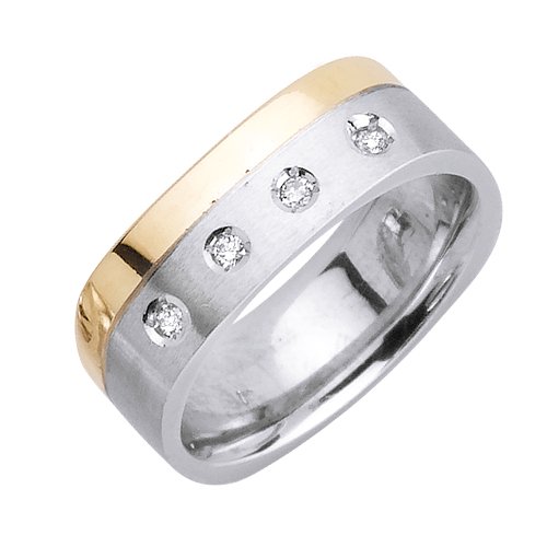 Elegant Diamond Wedding Bands With Comfort Fit 14K Two-tone Gold Can Also Be Made In Platinum or Other Colors 18K And 24K Is Also Available 8mm 0.20ct tw SI1 Clearity and H or I Color