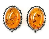 Image of Sterling Silver Oval Amber Stud