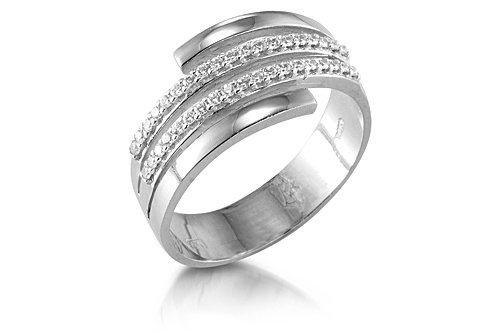 14K White Gold Polished-Finish Hand-Crafted Designer Ring, Enhanced with Pave Set Diamond.