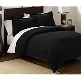 3 Pieces Solid Black Soft Microsuede Duvet Cover with Shams Set Queen Size Bedding by 