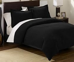 Chezmoi Collection 3 Pieces Solid Black Soft Microsuede Comforter with Pillowcase Set King Size Bedding