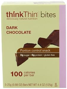 thinkThin BITES 100 Calorie Dark Chocolate, Gluten Free, 5-Count (0.88-Ounce) Bars (Pack of 6)