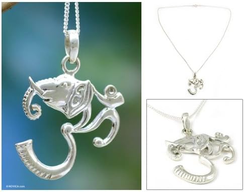 NOVICAArtisan Handmade Sterling Silver Pendant Necklace India Animal Themed Bollywood Yoga Spiritual Elephant [17.5 in L 1 mm W Pendant(s) 1.6 in L x 1.1 in W x 0.1 in D] ' Ganesha