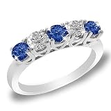 5 Stone Round Blue Sapphire & Diamond Eternal Love Ring in 14K White Gold (1/2 ctw)