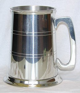 Royal Selangor Spun Pewter Tankard with Glass Bottom and Two Lines