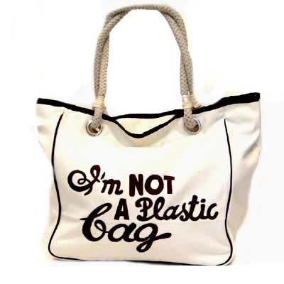 I'M NOT A PLASTIC BAG REUSE CANVAS SHOPPING TOTE BROWN
