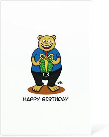 Birthday Card with Silver Bar, Bear with Gift, Envelope Included