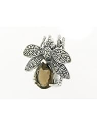 925 Sterling Silver Marcasite & Smokey Quartz Bumble Bee Brooch