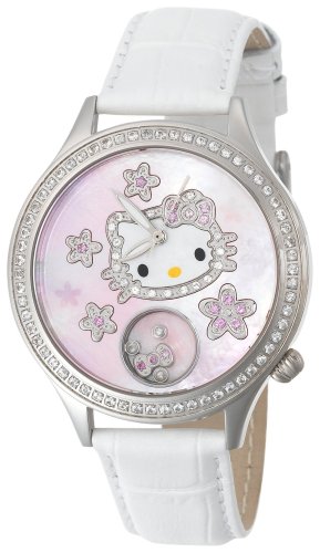 Hello Kitty Women's HWL1049WSAN0 Kimora Lee Simmons Flower Diamond White Leather Watch