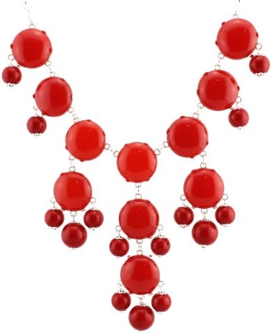 Silver Tone Chain New Color Bubble BIB Statement Fashion Necklace - Red
