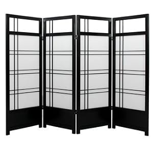 Fireplace Decor - Short Low Kumo Folding Japanese Shoji Screen Room Divider ( Black ) by ORIENTAL FURNITURE