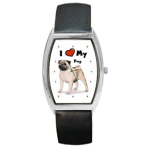 I Love My Pug Barrel Style Metal Watch