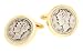 JJ Weston yellow gold plated wide bezel set Mercury Dime coin cufflinks with presentation box. Made in the U.S.A