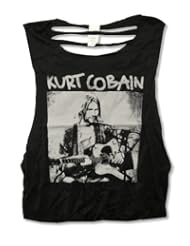 Apparel: Juniors Kurt Cobain Sitting Slash Back Raw Edge Black Muscle T-Shirt (Medium)