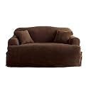 Soft Suede T-Cushion Loveseat Slipcover - Chocolate