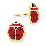 Earrings - Yellow Gold Tone Red and Black Ladybug Enameled Post Earrings