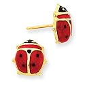 Earrings - 14k Gold Tone Red and Black Ladybug Enameled Post Earrings