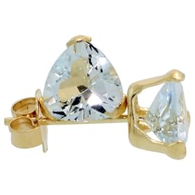Buy 10k Gold 5mm Trilliant Aquamarine Stud Earrings by Gabriella Gold