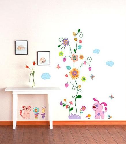 Puppies & Flowers Nursery/Kids Room Peel & Stick Wall Art Sticker Decals