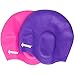 2 Pack,IPOW Soft Wrinkle-Free Silicone Swim Swimming Cap Soft Ear Protective Bating Hat Cap for Short and Medium Length Hair,Purple+Rose Red