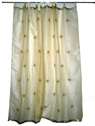 Christmas Gift-2 Organza Cream Base Embroidered Sari Curtains Drapes Panel 92" Tabs