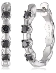 Sterling Silver Black Diamond Bamboo Hoop Earrings (1/2 cttw)