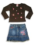 Lipstik - Girls Long Sleeved Skirt Set, Brown, Denim