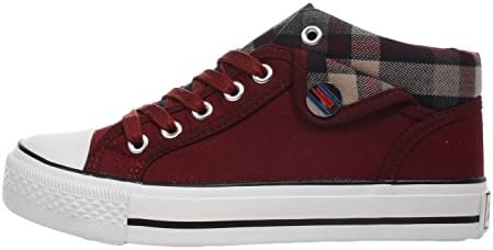 Wuyiwan Womens Casual Fashionable Lace-up Plaid Plats Canvas Shoes(8 B(M) US, Red)