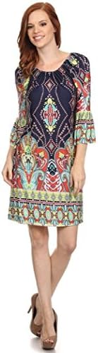 Ever77 Women's Boho Printed Dress/Regular&amp;Plus/Made in USA/TD1090MO-2.Navy/Coral,XL