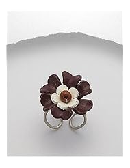 Saddle Brown Flower Leather Ring In White Base