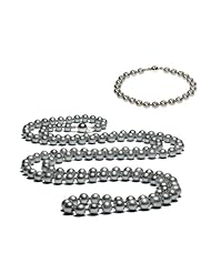 Blue Pearls - Silver cultured Pearl Long Necklace and Bracelet Set - BPS 0051 L
