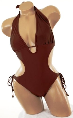 Sexy Trendy Swimwear 2008 Hottest Style Monokini 1 One Piece Solid Brown Tie Side Swimsuit