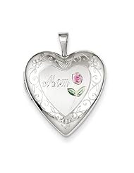 Sterling Silver 20mm D/C Enameled Mom Heart Locket. Metal Wt- 3.4g