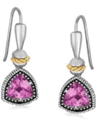 18K Yellow Gold and Sterling Silver Trilliant Style Amethyst Drop Earrings