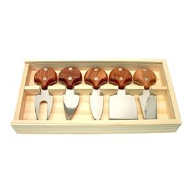 Woodard and Charles 5-Piece Rosewood Handle Specialty Cheese Knife Set in Wooden Crate by Woodard & Charles